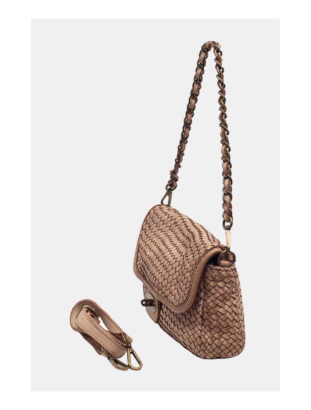 Tom&eva Sac Porté Main En Cuir Vachette Style Vintage Tressé LEOPOLDINE 4070-taupe