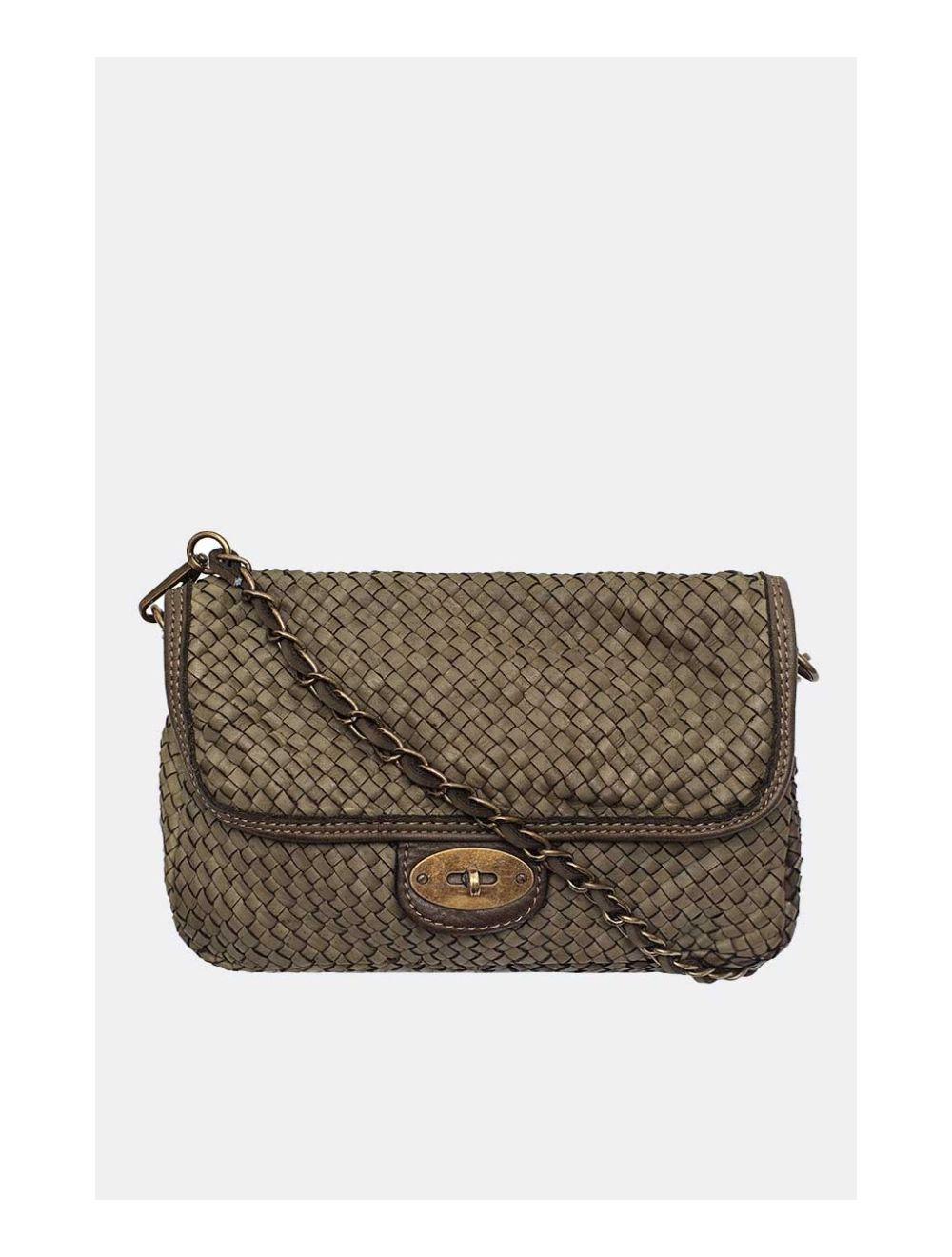 Tom&eva Sac Porté Main En Cuir Vachette Style Vintage Tressé LEOPOLDINE 4070-Khaki