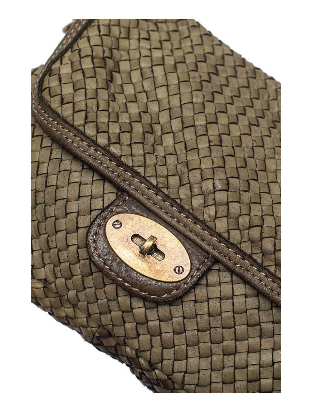 Tom&eva Sac Porté Main En Cuir Vachette Style Vintage Tressé LEOPOLDINE 4070-Khaki