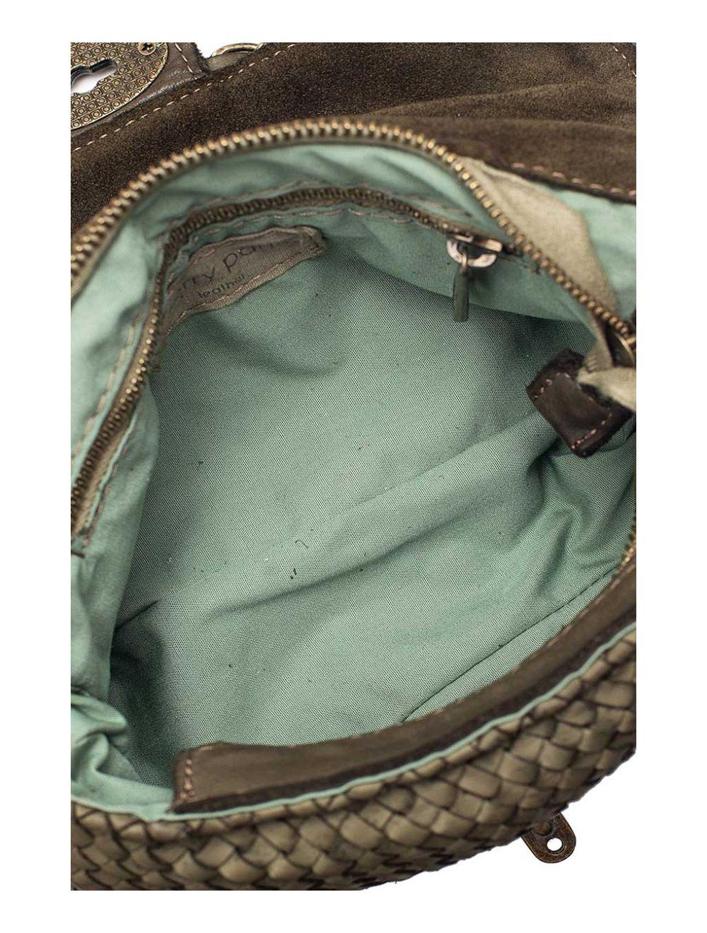 tom&eva Sac Porté Main en Cuir Vachette Style Vintage Tressé LEOPOLDINE 4070-Khaki