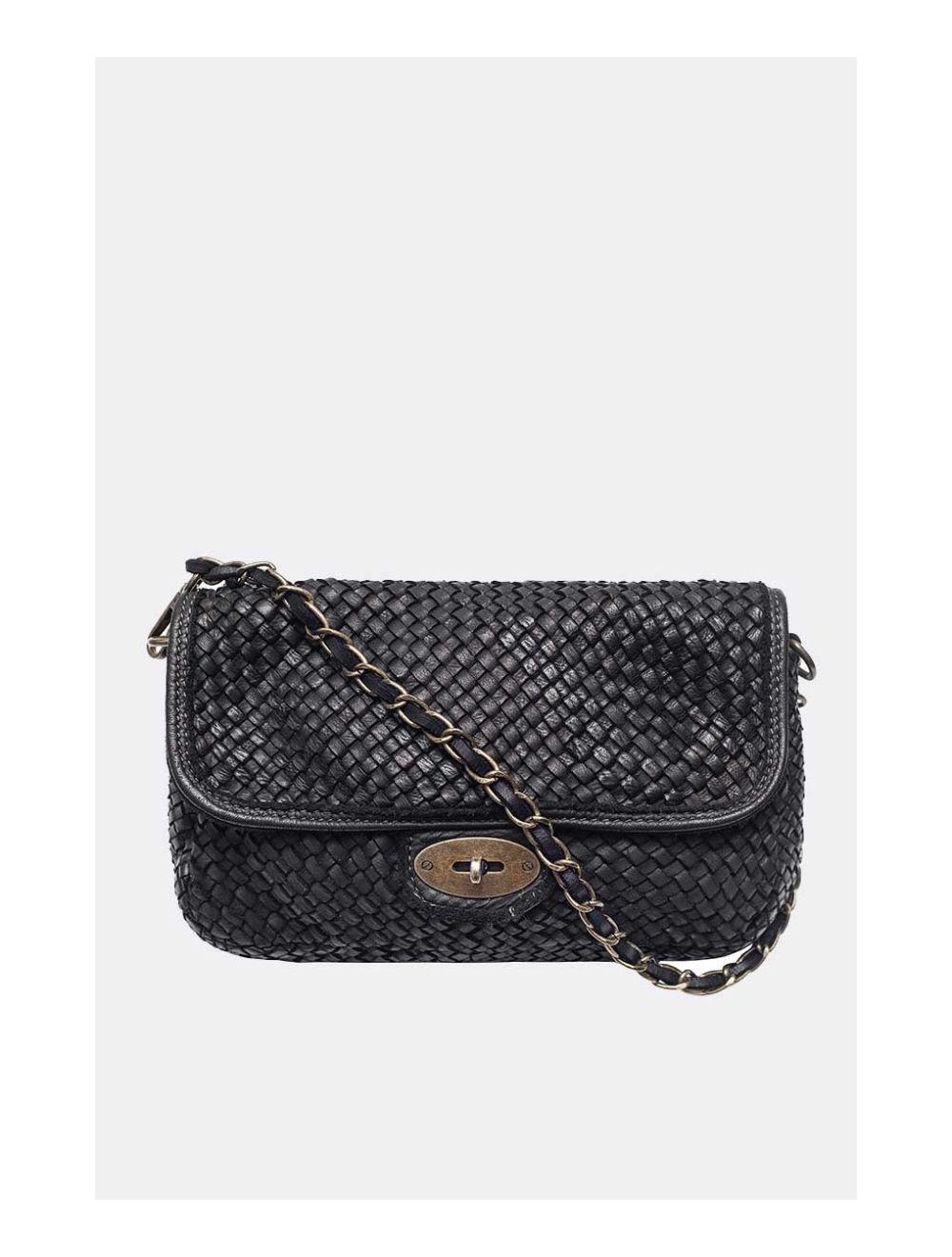 Tom&eva Sac Porté Main En Cuir Vachette Style Vintage Tressé LEOPOLDINE 4070-Black
