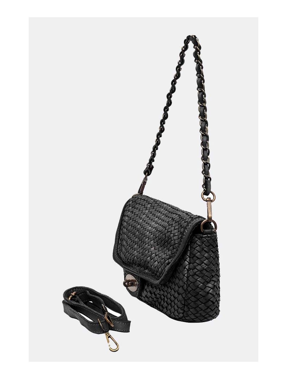 Tom&eva Sac Porté Main En Cuir Vachette Style Vintage Tressé LEOPOLDINE 4070-Black