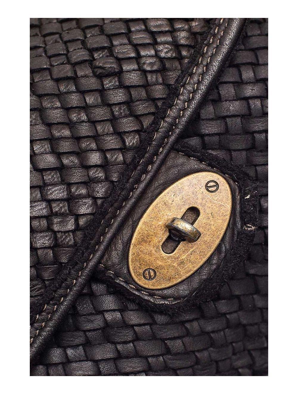 Tom&eva Sac Porté Main En Cuir Vachette Style Vintage Tressé LEOPOLDINE 4070-Black