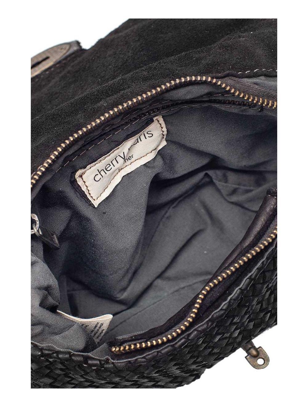 tom&eva Sac Porté Main en Cuir Vachette Style Vintage Tressé LEOPOLDINE 4070-Black