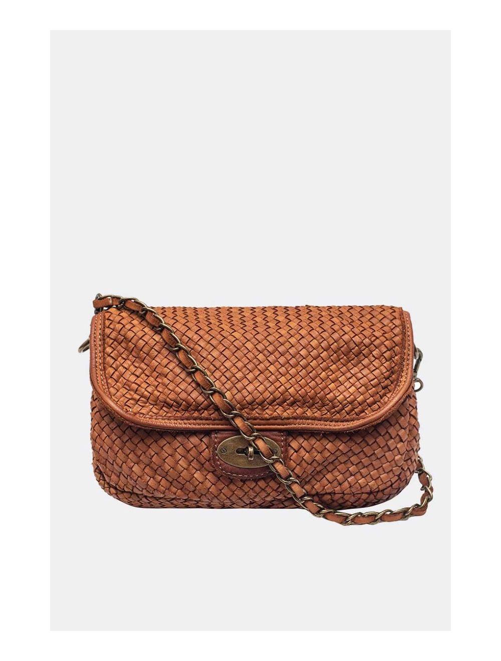 Tom&eva Sac Porté Main En Cuir Vachette Style Vintage Tressé LEOPOLDINE 4070-Camel