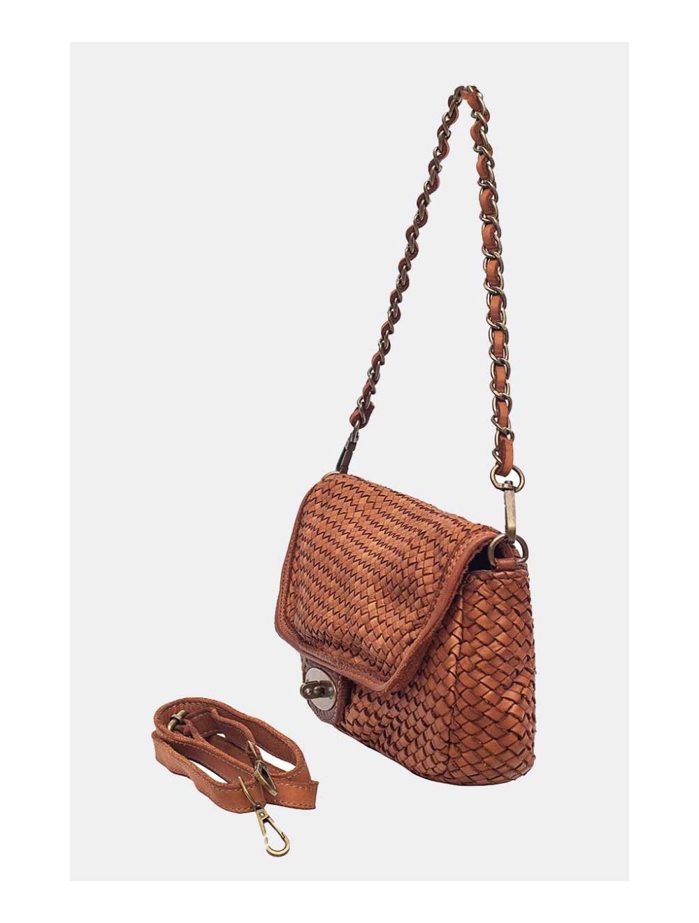 Tom&eva Sac Porté Main En Cuir Vachette Style Vintage Tressé LEOPOLDINE 4070-Camel