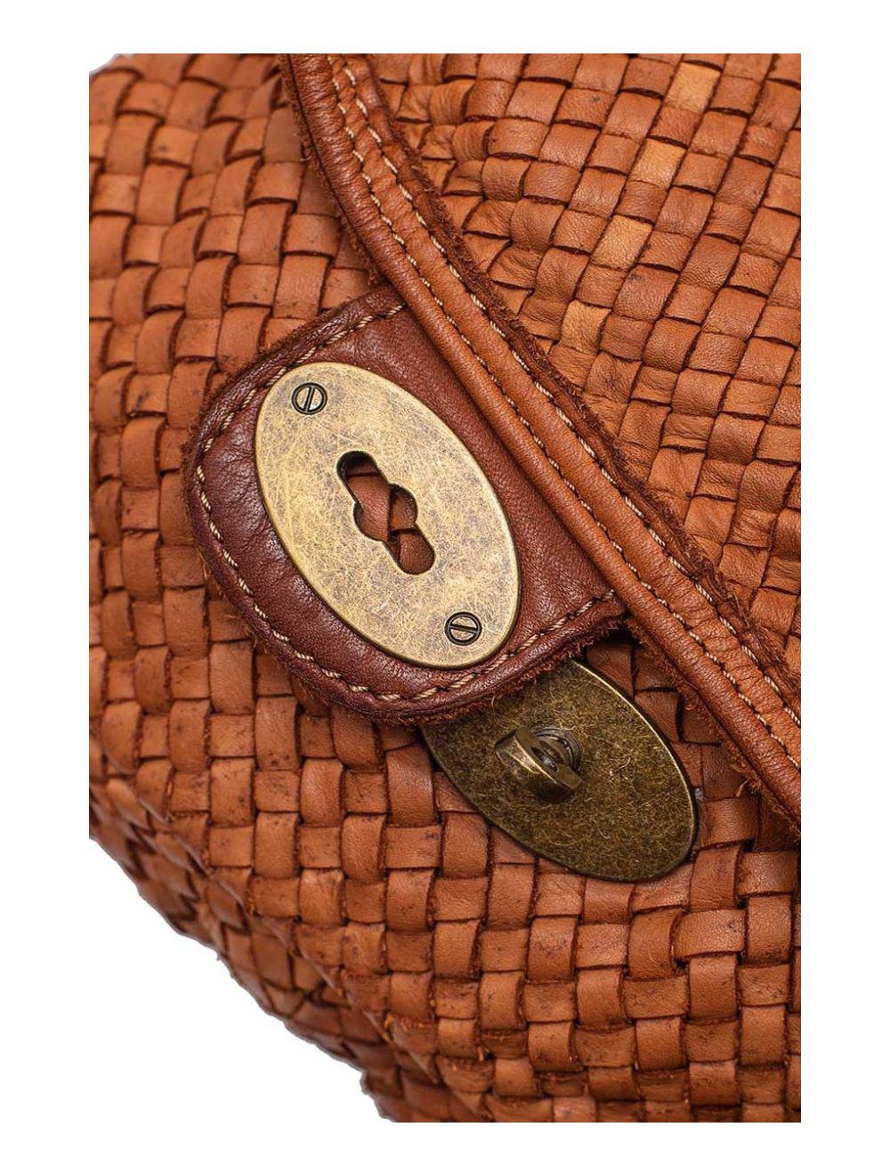 Tom&eva Sac Porté Main En Cuir Vachette Style Vintage Tressé LEOPOLDINE 4070-Camel