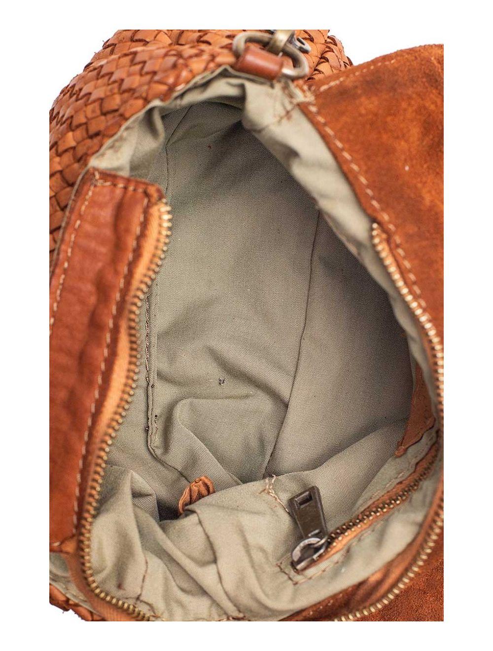 tom&eva Sac Porté Main en Cuir Vachette Style Vintage Tressé LEOPOLDINE 4070-Camel