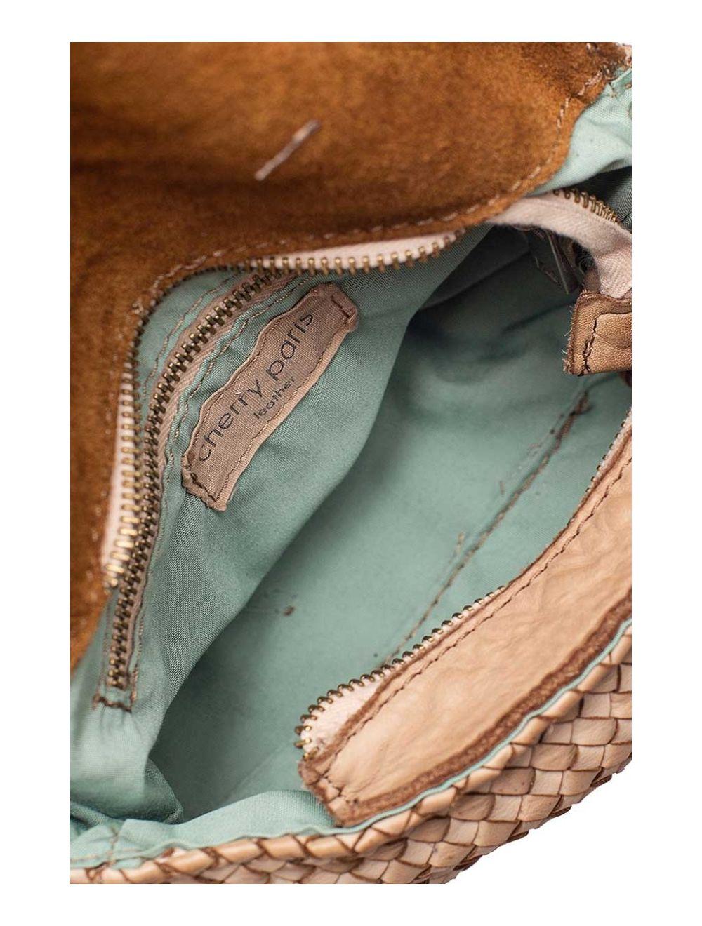 tom&eva Sac Porté Main en Cuir Vachette Style Vintage Tressé LEOPOLDINE 4070-taupe