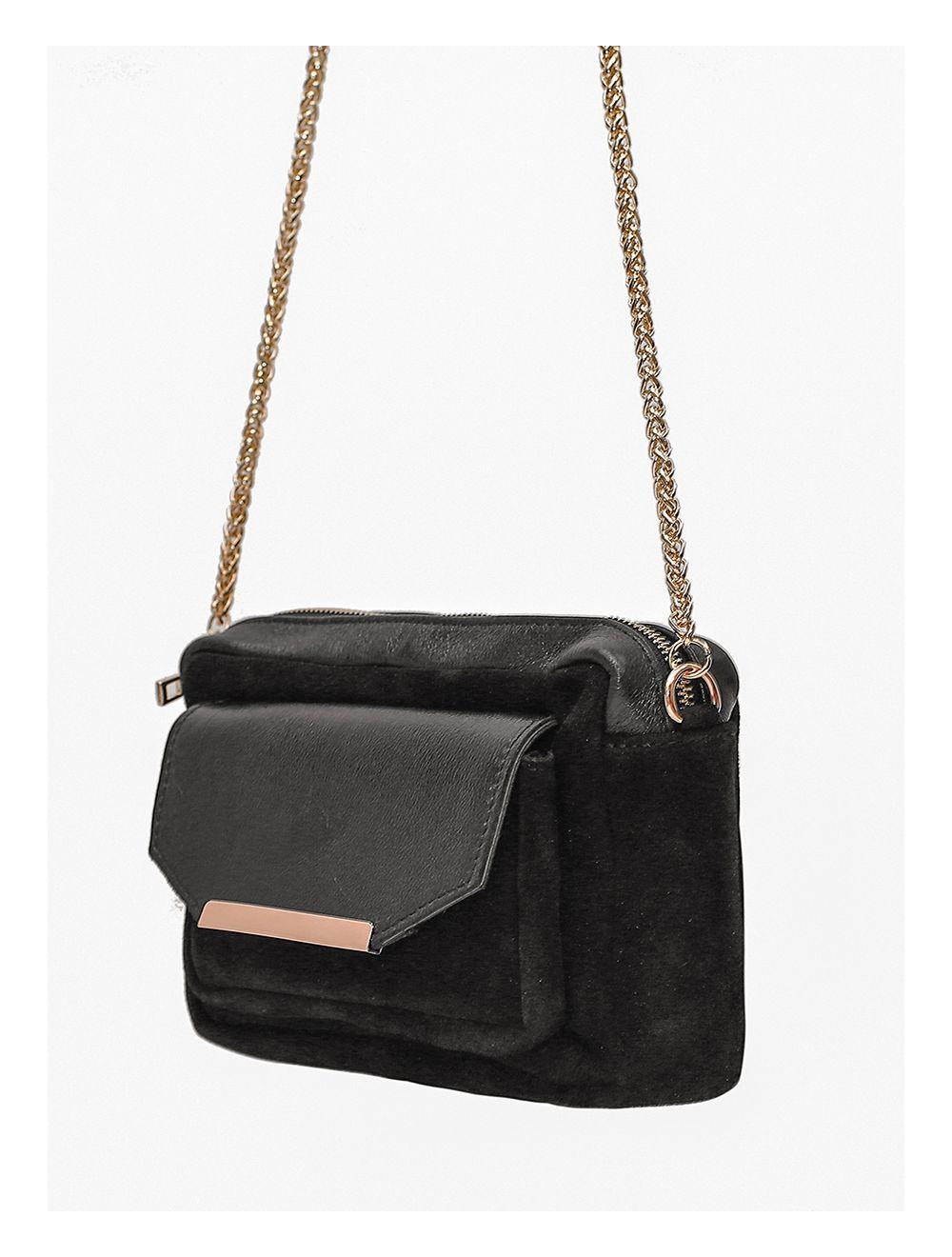 Tom&eva Sac Porté Travers En Croûte De Vachette Métallisé Et Suède-3985-Noir
