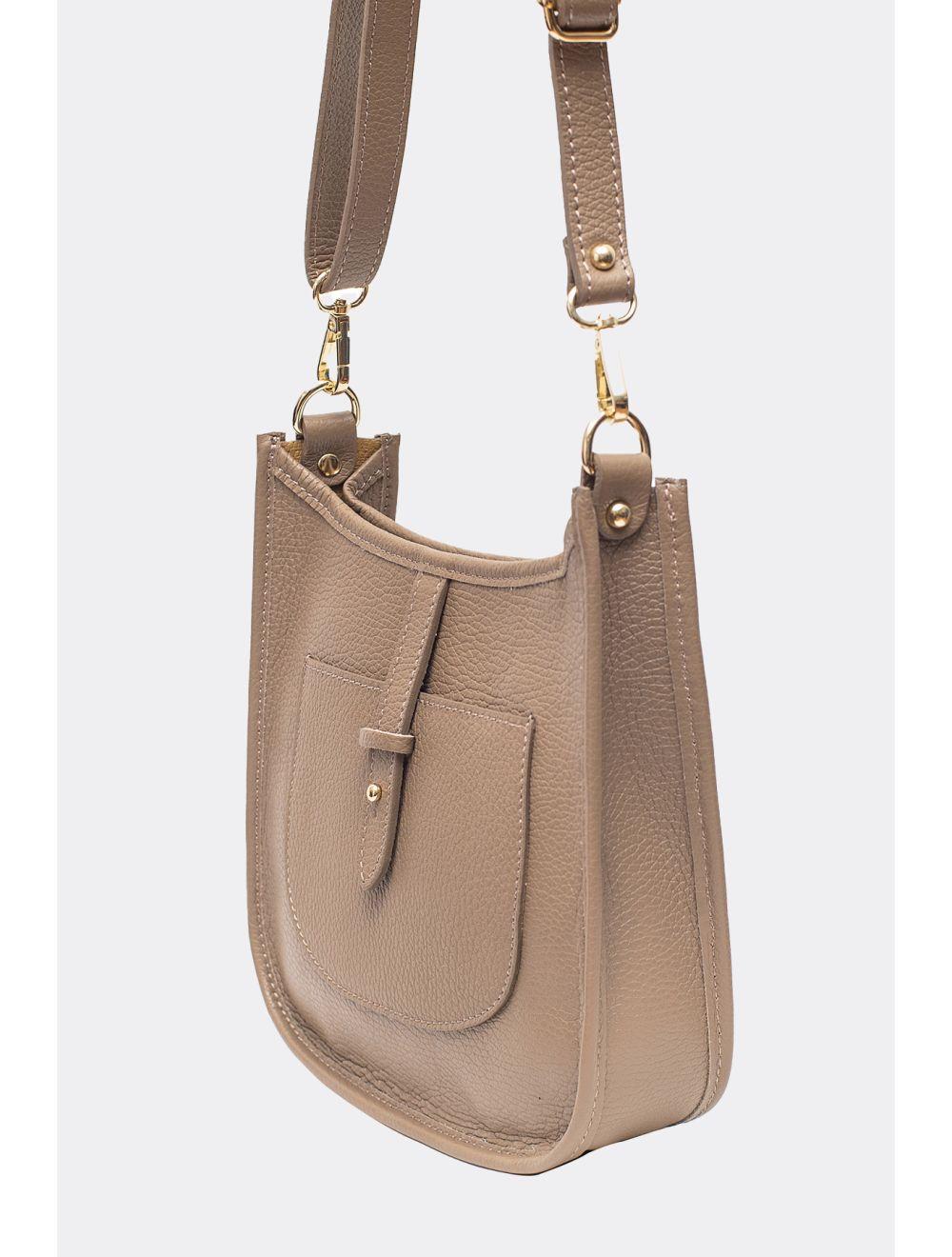 tom&eva Sac Porté Travers en Cuir Vachette Grainée SIENNA 4057-TAUPE