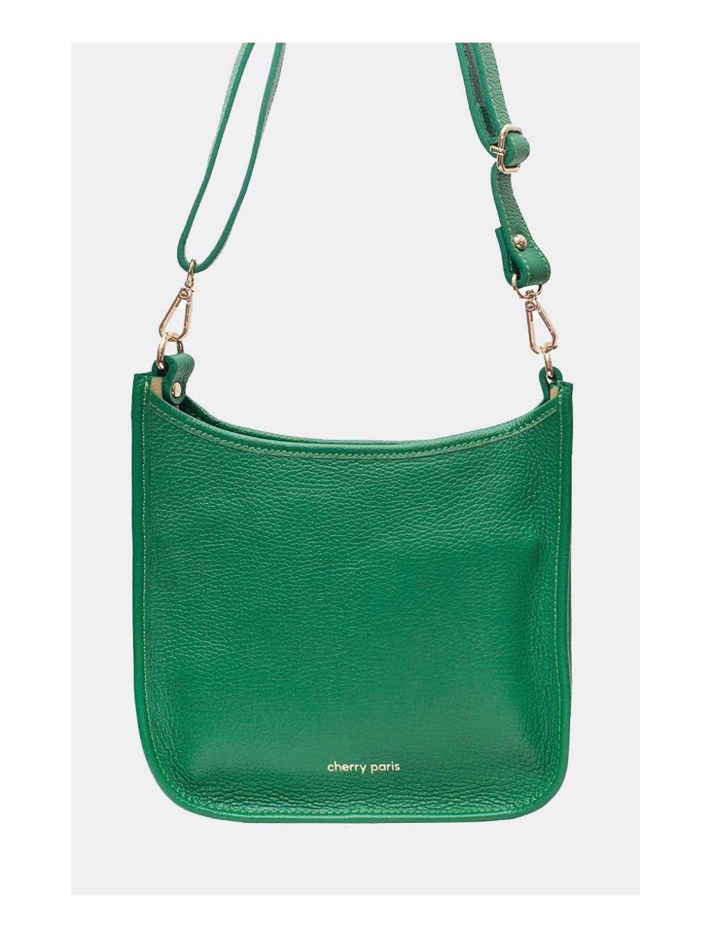tom&eva Sac Porté Travers en Cuir Vachette Grainée SIENNA 4057-VERT EMERAUDE