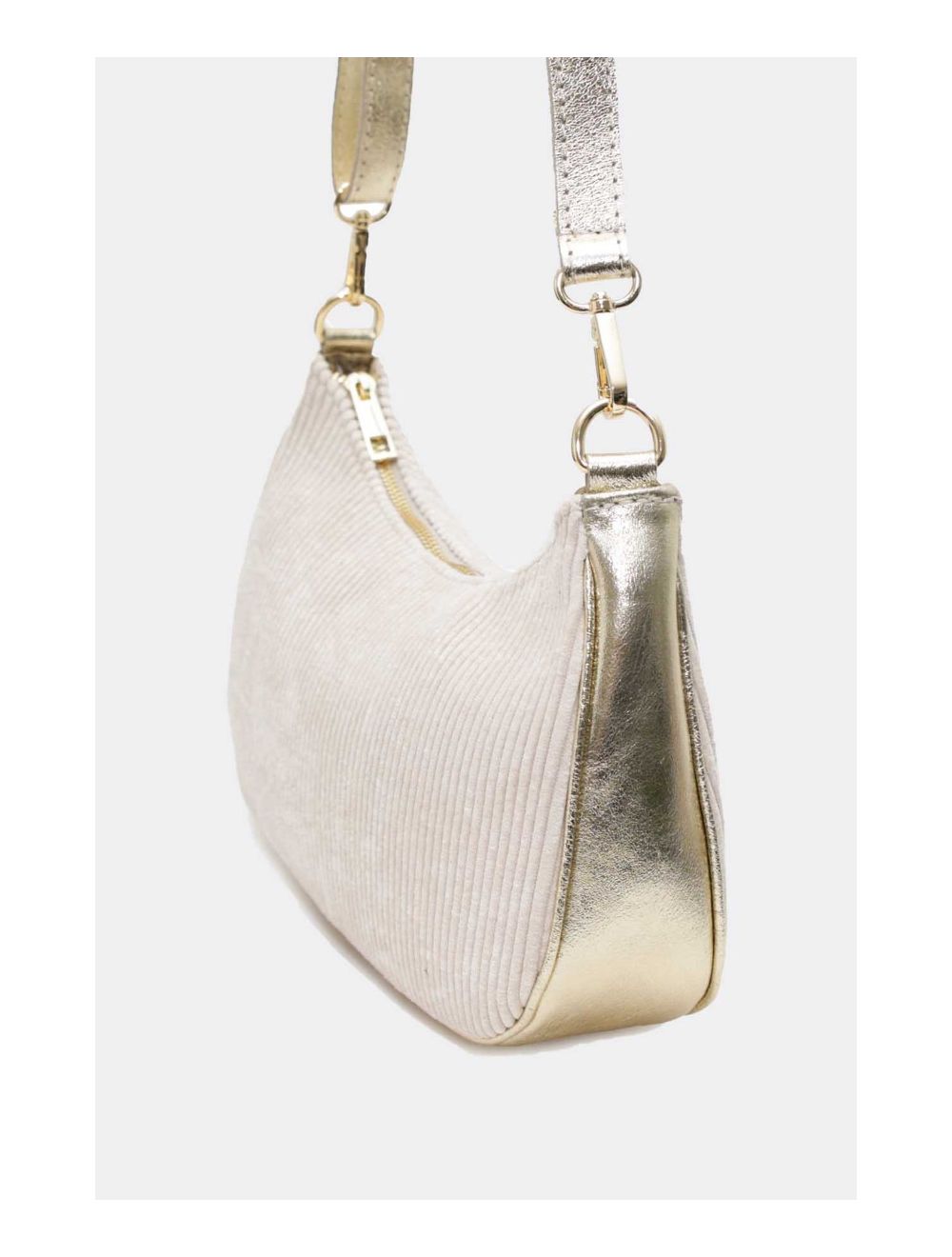 Tom&eva Sac Porté Travers En Textile Velours Garni Croûte Cuir Vachette Métallisé 4134 ELEANORE VELOURS-Ecru