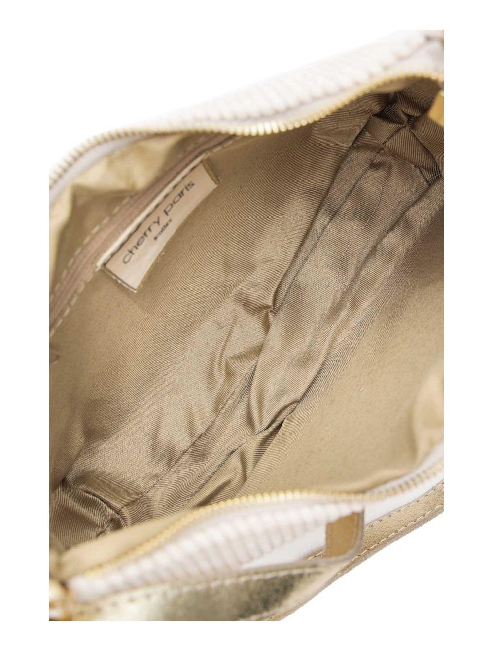 tom&eva Sac Porté Travers en Textile Velours Garni Croûte Cuir Vachette Métallisé 4134 ELEANORE VELOURS-Ecru