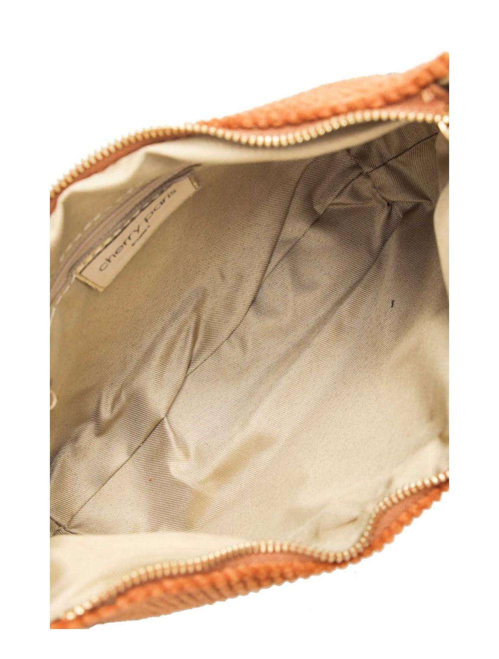 tom&eva Sac Porté Travers en Textile Velours Garni Croûte Cuir Vachette Métallisé 4134 ELEANORE VELOURS-Camel