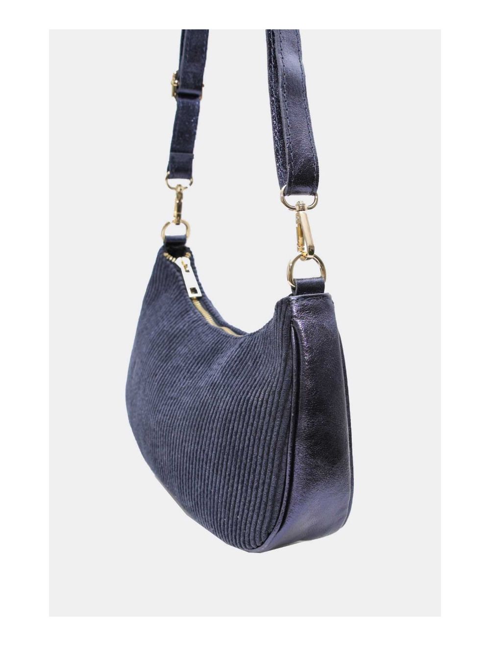 Tom&eva Sac Porté Travers En Textile Velours Garni Croûte Cuir Vachette Métallisé 4134 ELEANORE VELOURS-Marine