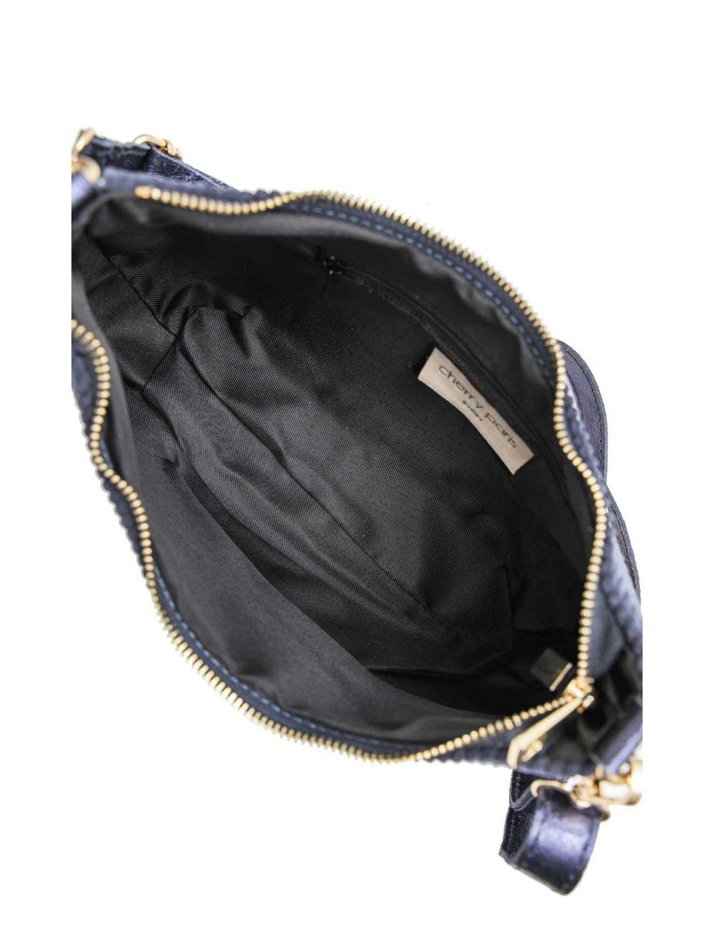 tom&eva Sac Porté Travers en Textile Velours Garni Croûte Cuir Vachette Métallisé 4134 ELEANORE VELOURS-Marine