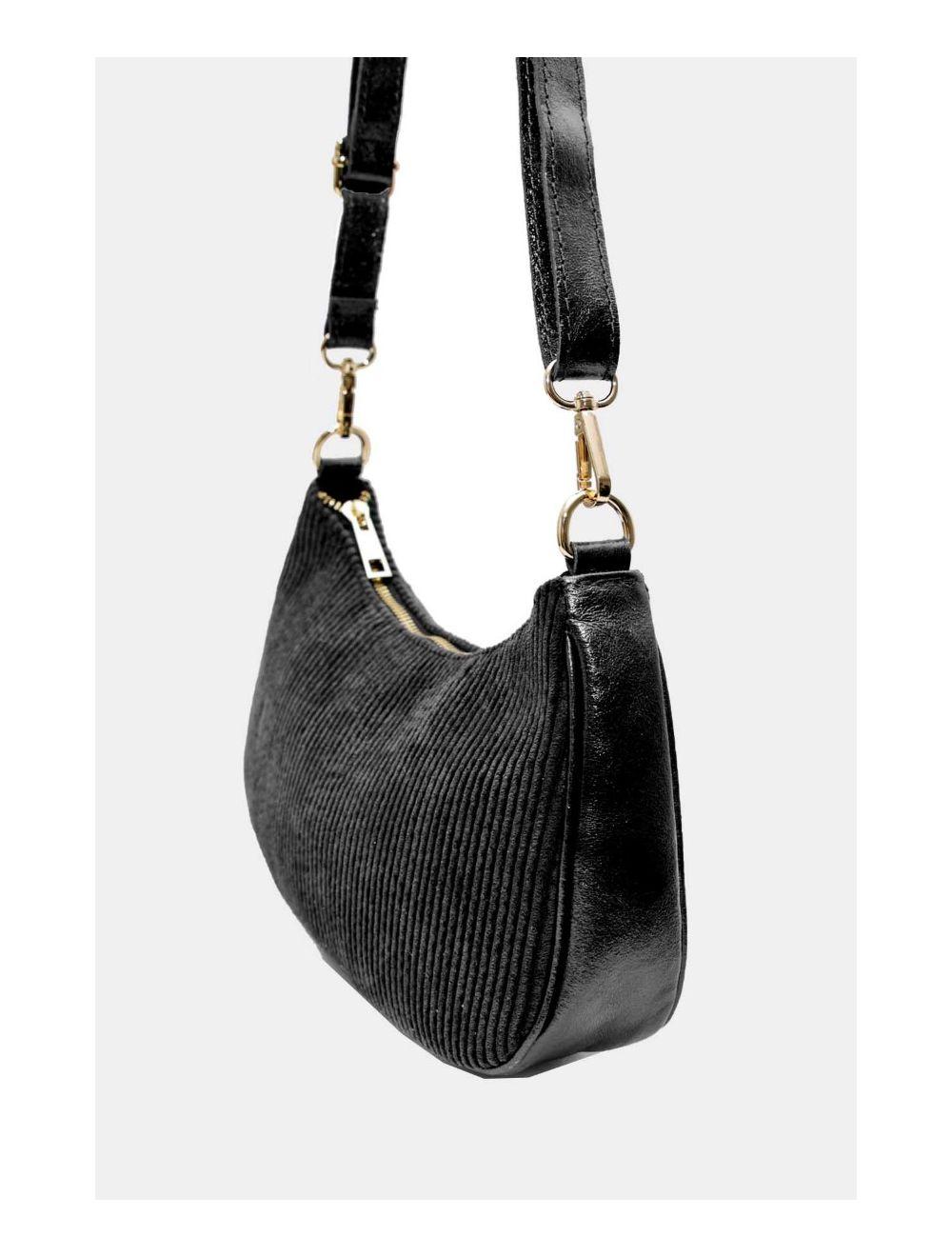 Tom&eva Sac Porté Travers En Textile Velours Garni Croûte Cuir Vachette Métallisé 4134 ELEANORE VELOURS-Noir