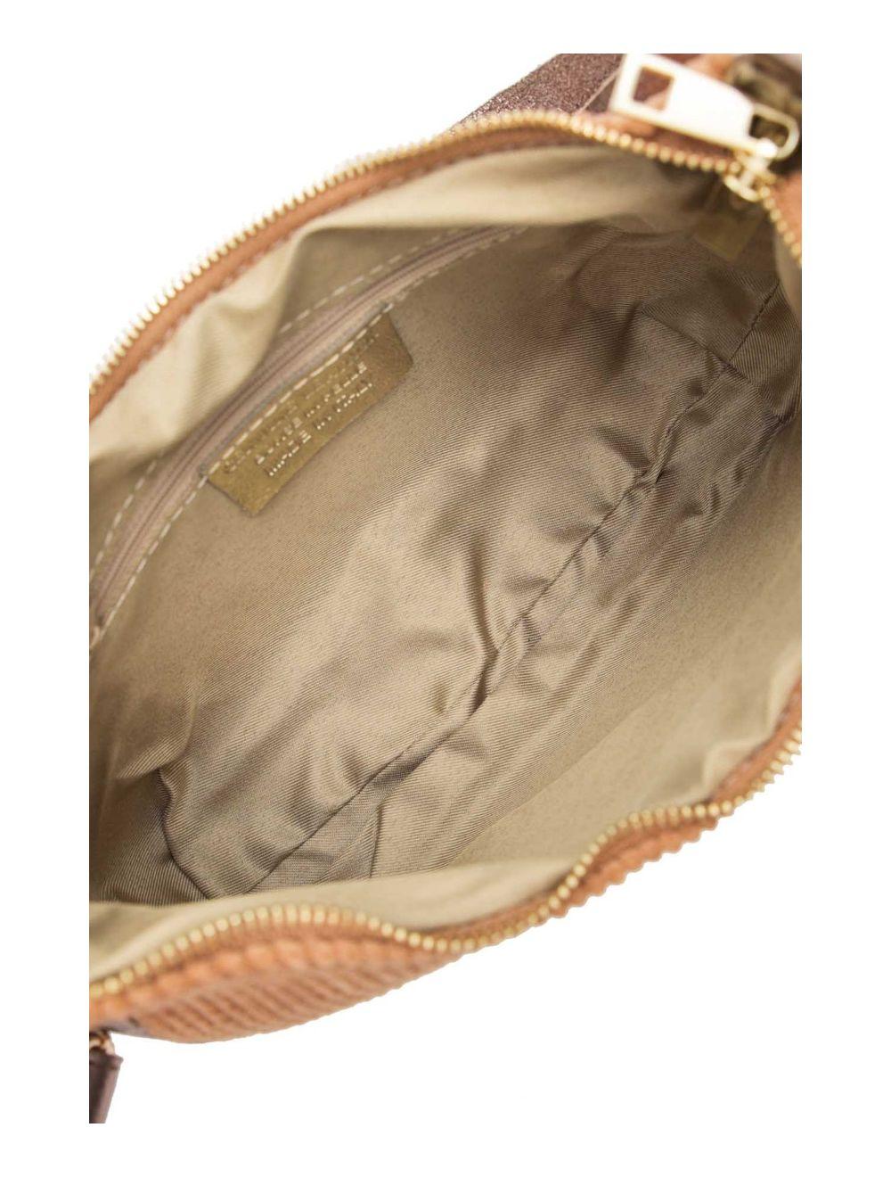 tom&eva Sac Porté Travers en Textile Velours Garni Croûte Cuir Vachette Métallisé 4134 ELEANORE VELOURS-Taupe