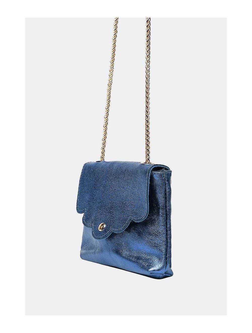 Tom&eva Sac Porté Travers Pochette Cuir Métalisé-3973B MINI PIA METAL-Bleu