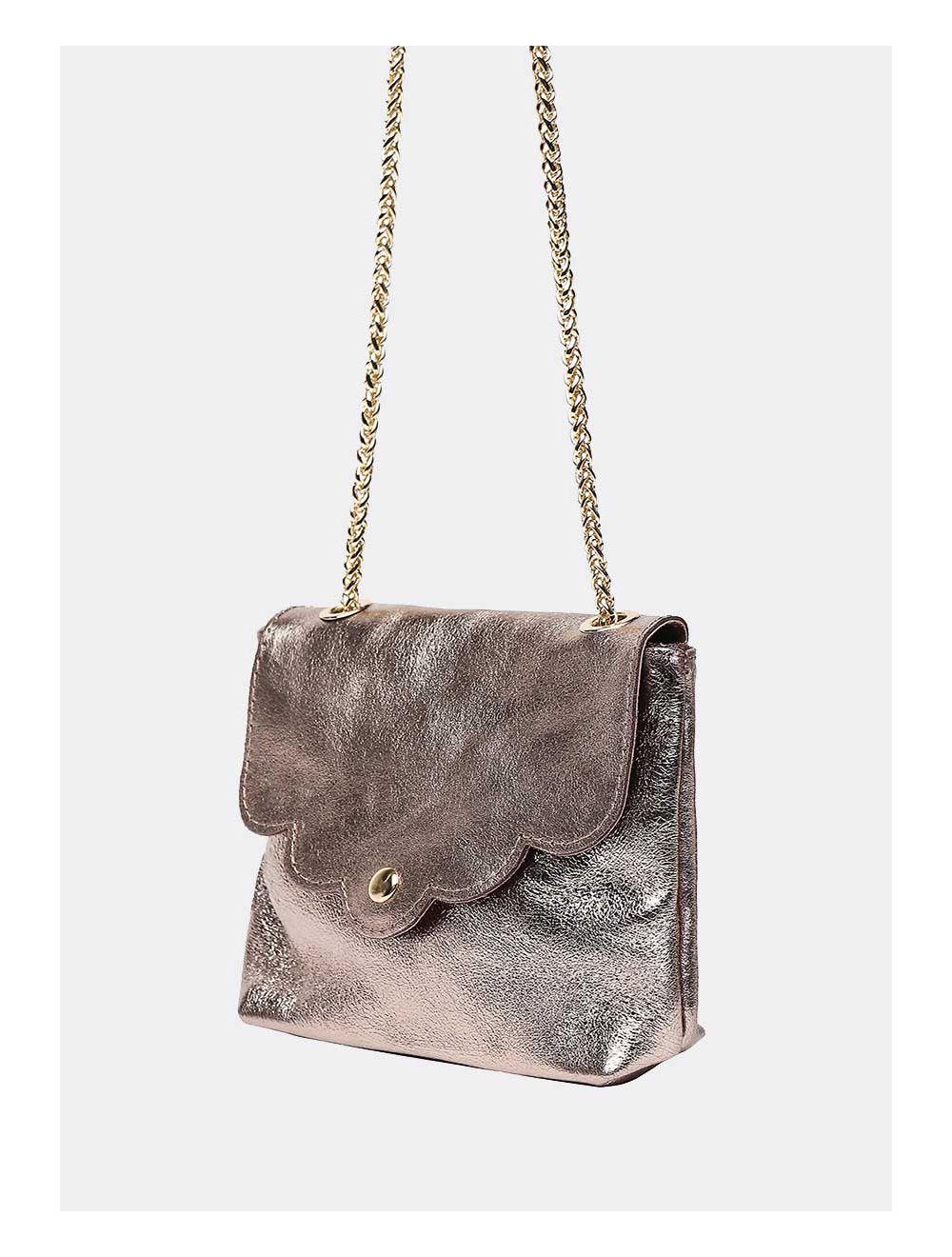 tom&eva Sac Porté Travers Pochette Cuir Métalisé-3973B MINI PIA METAL-Etain