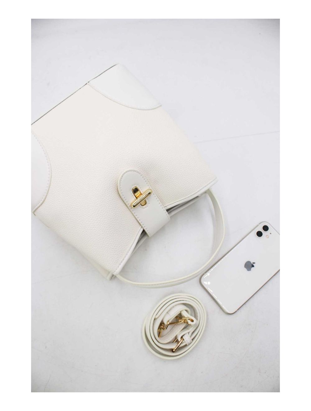 tom&eva Sac Seau Vintage à Languette Effet Grainé-6975-Blanc