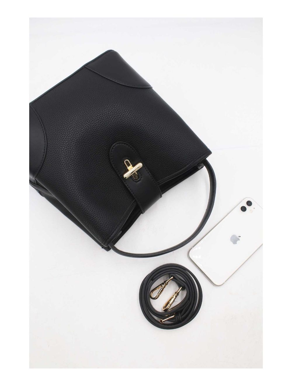 tom&eva Sac Seau Vintage à Languette Effet Grainé-6975-Noir