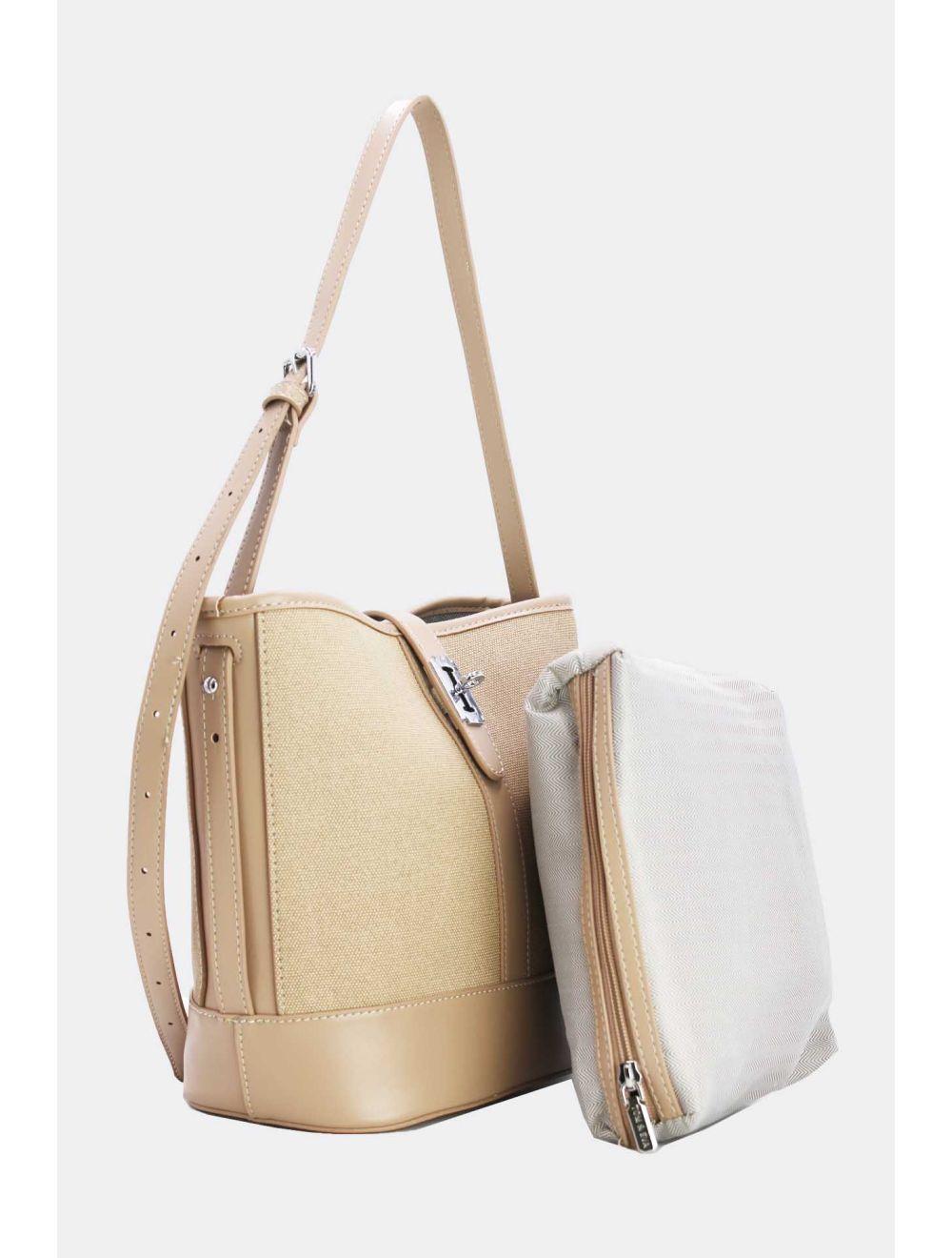 Tom&eva Sac Seau Vintage Effet Tissu Avec Pochette-21C-5297-Apricot/Apricot