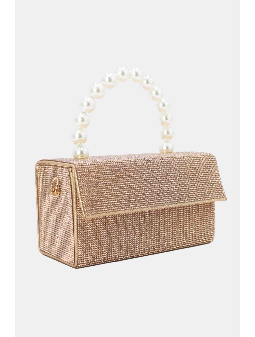 Tom&eva Sac Soirée Ornée De Strass Et Perles 23P-5739-Champagne