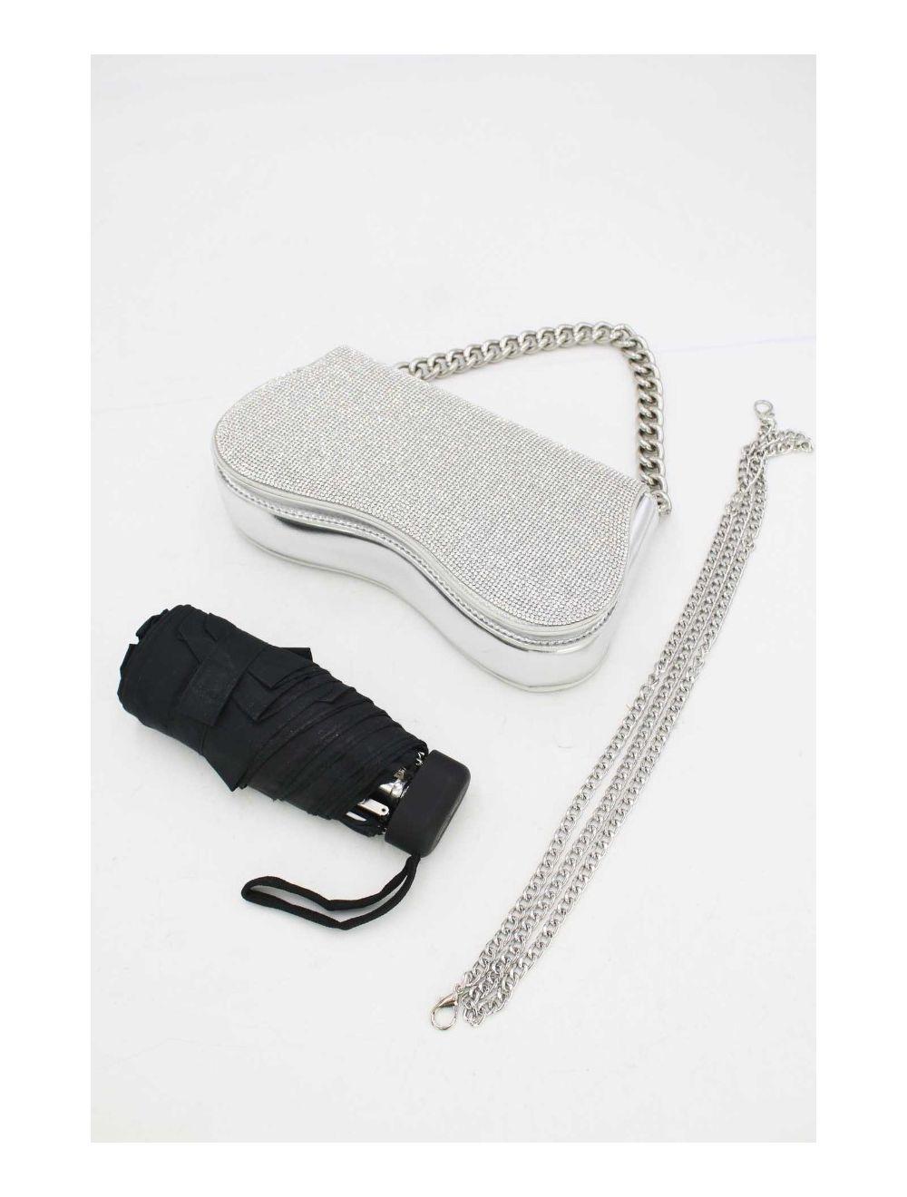 tom&eva Sac Soirée ou Mariage Strass Avec Chaîne 22P-5653-Silver