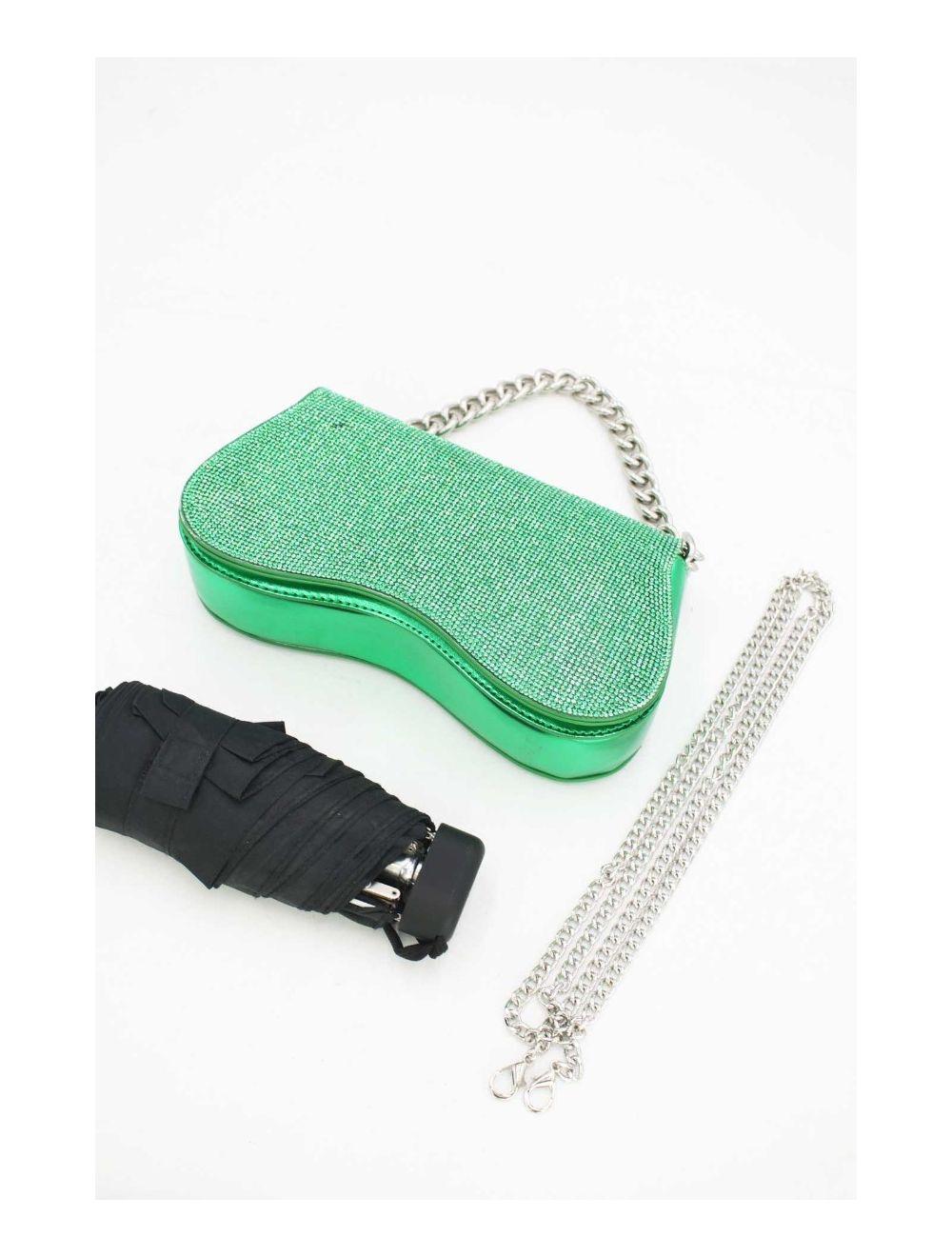 tom&eva Sac Soirée ou Mariage Strass Avec Chaîne 22P-5653-Green