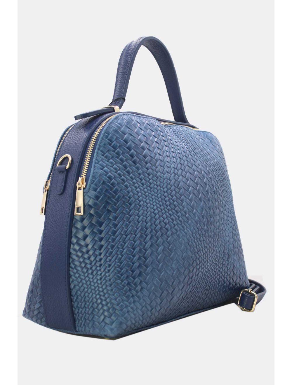 Tom&eva Sac Voyage En Cuir De Vachette Tressé 24C-819-Bleu