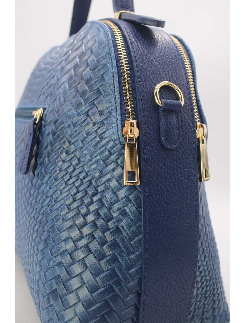 tom&eva Sac Voyage En Cuir de Vachette Tressé 24C-819-Bleu