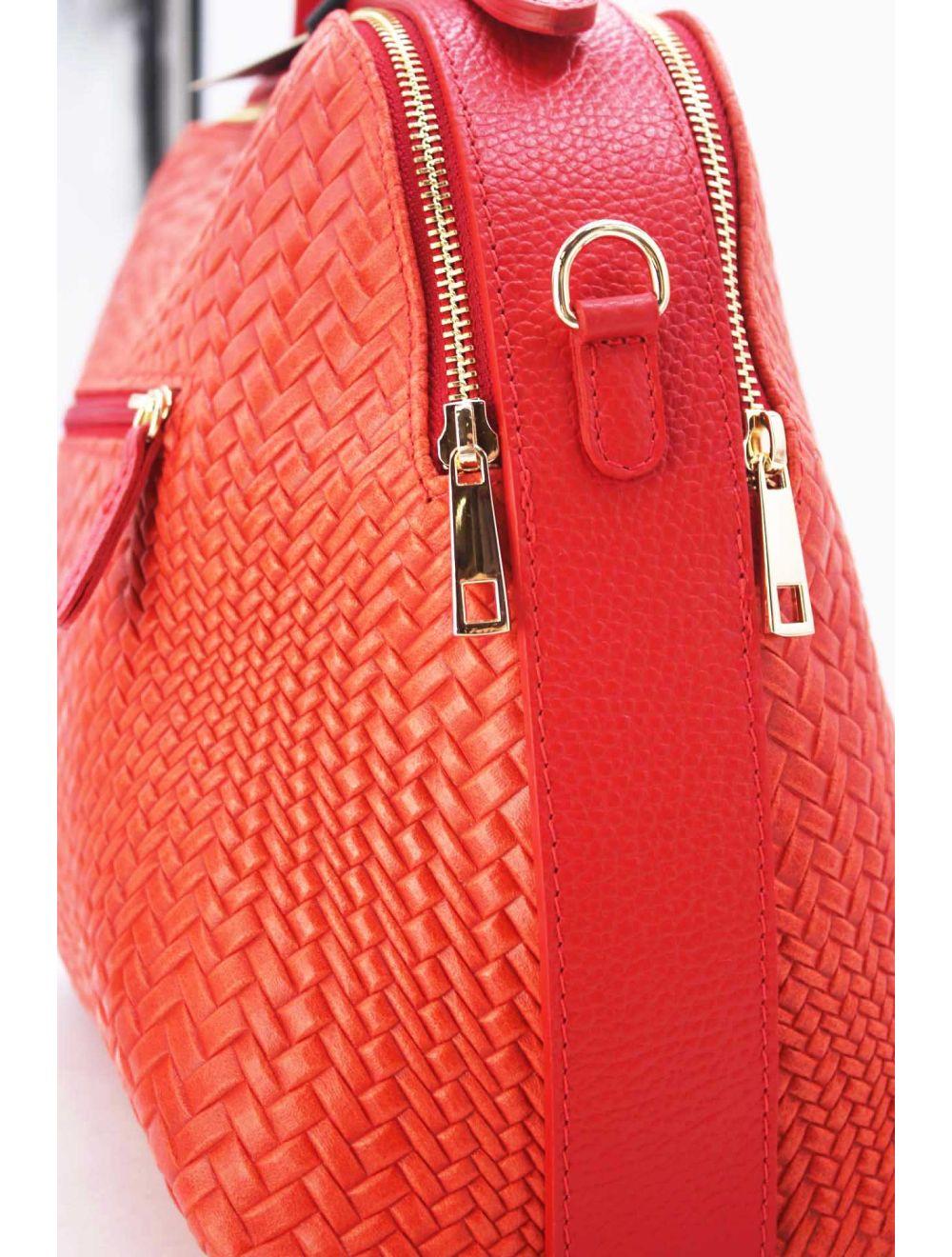 tom&eva Sac Voyage En Cuir de Vachette Tressé 24C-819-Orange