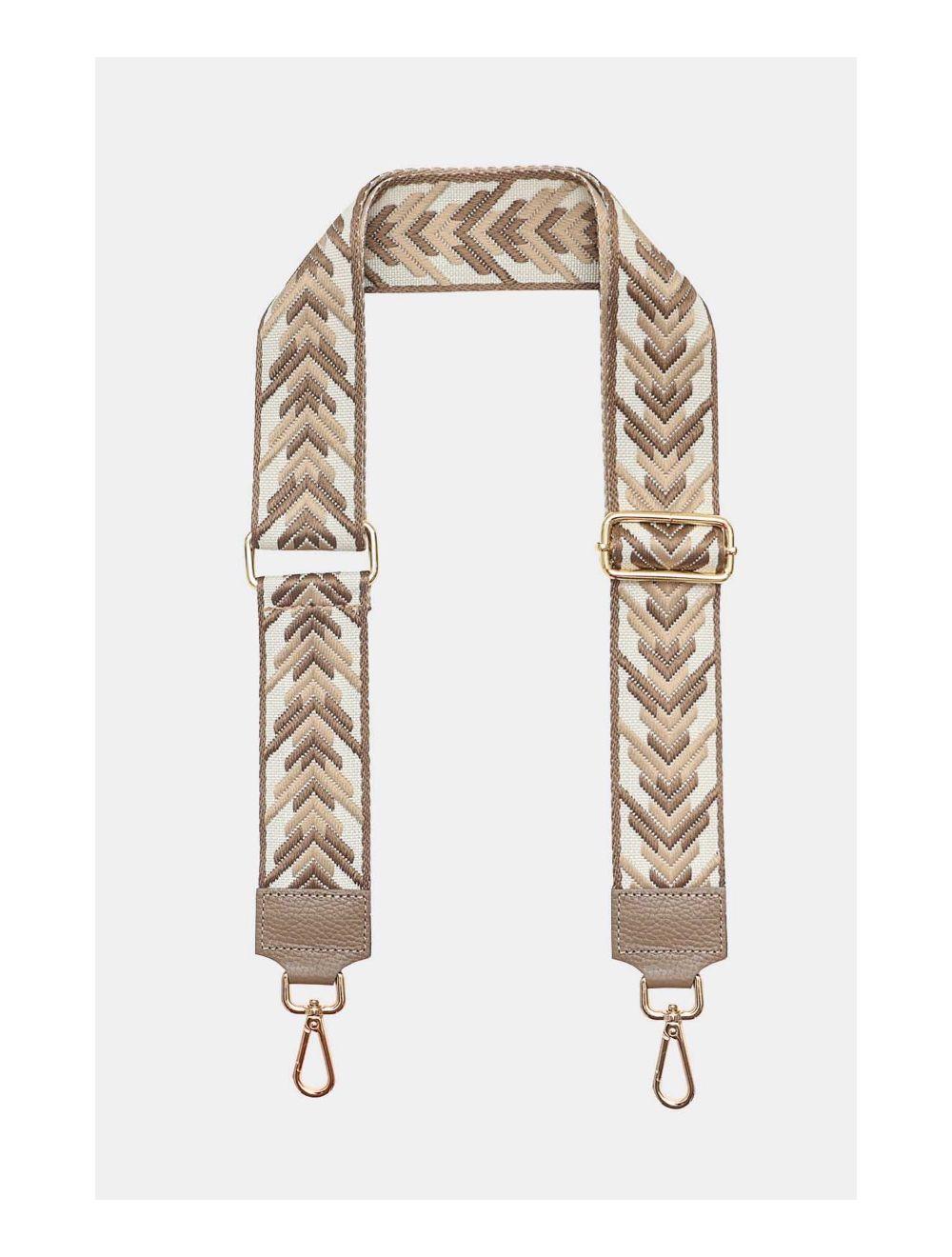 Tom&eva Sangle Bandoulière En Toile Coton Garnie En Cuir Vachette Grainé-9010 NOLA-Taupe