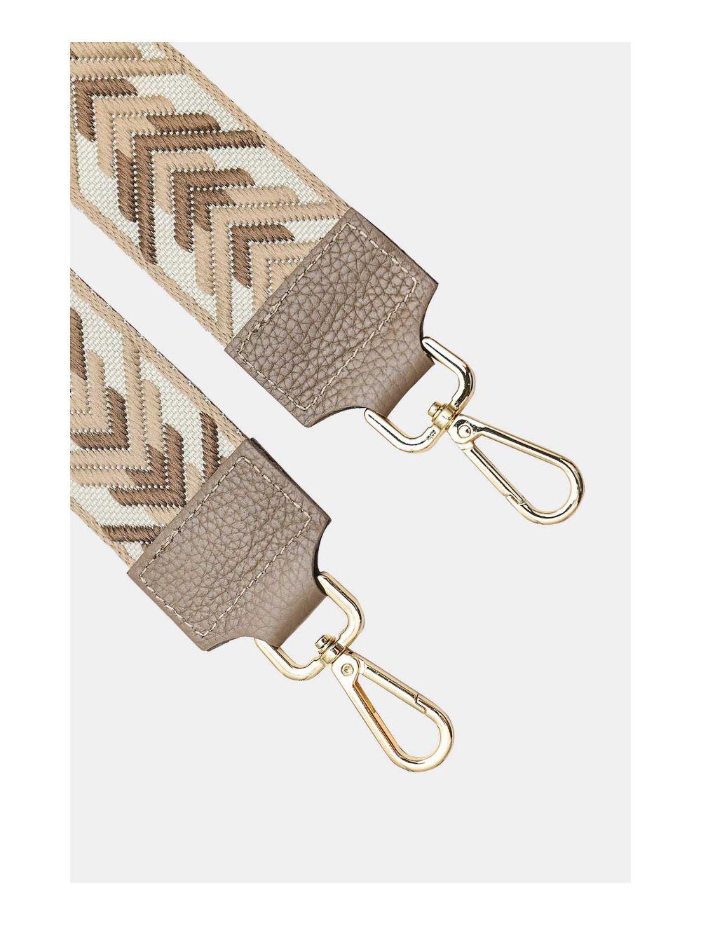 Tom&eva Sangle Bandoulière En Toile Coton Garnie En Cuir Vachette Grainé-9010 NOLA-Taupe