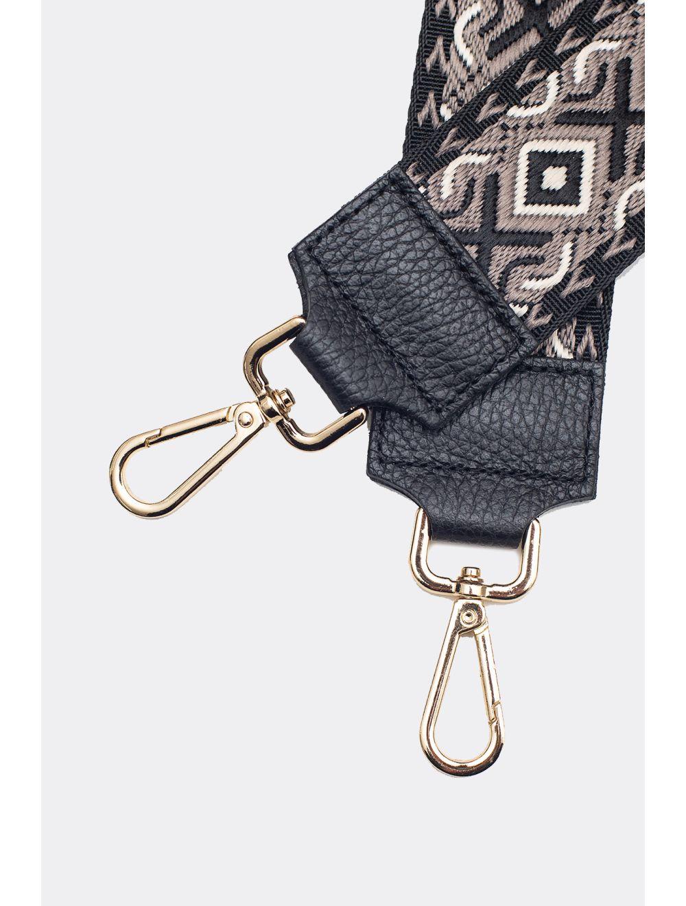 Tom&eva Sangle Bandoulière En Toile Coton Garnie En Cuir Vachette Grainé-YONA 9001-NOIR