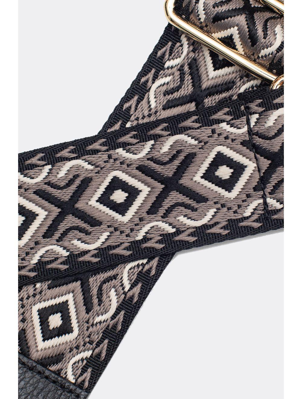 Tom&eva Sangle Bandoulière En Toile Coton Garnie En Cuir Vachette Grainé-YONA 9001-NOIR