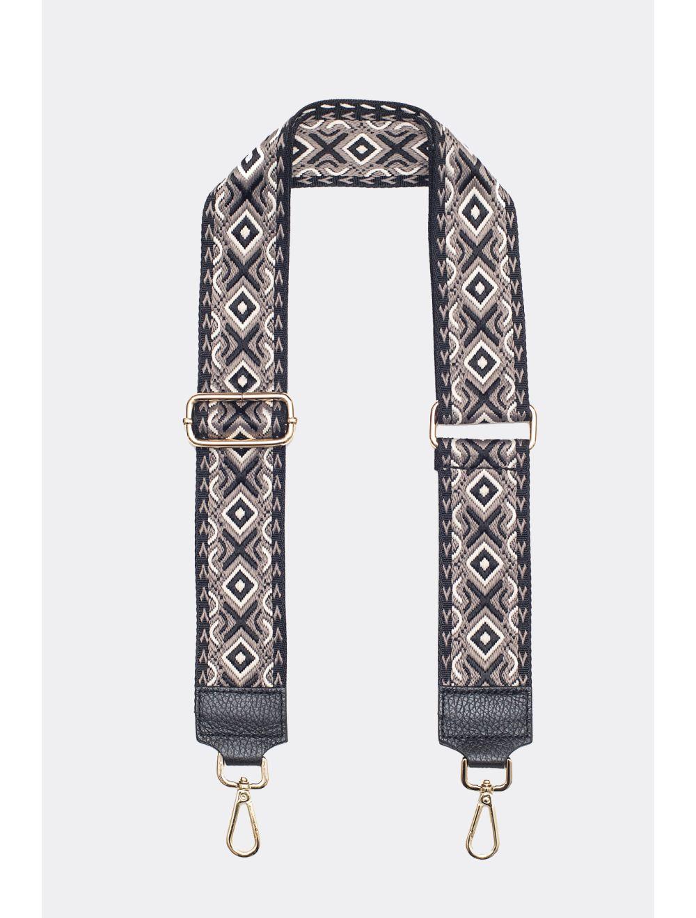 tom&eva Sangle Bandoulière en Toile Coton Garnie en Cuir Vachette Grainé-YONA 9001-NOIR