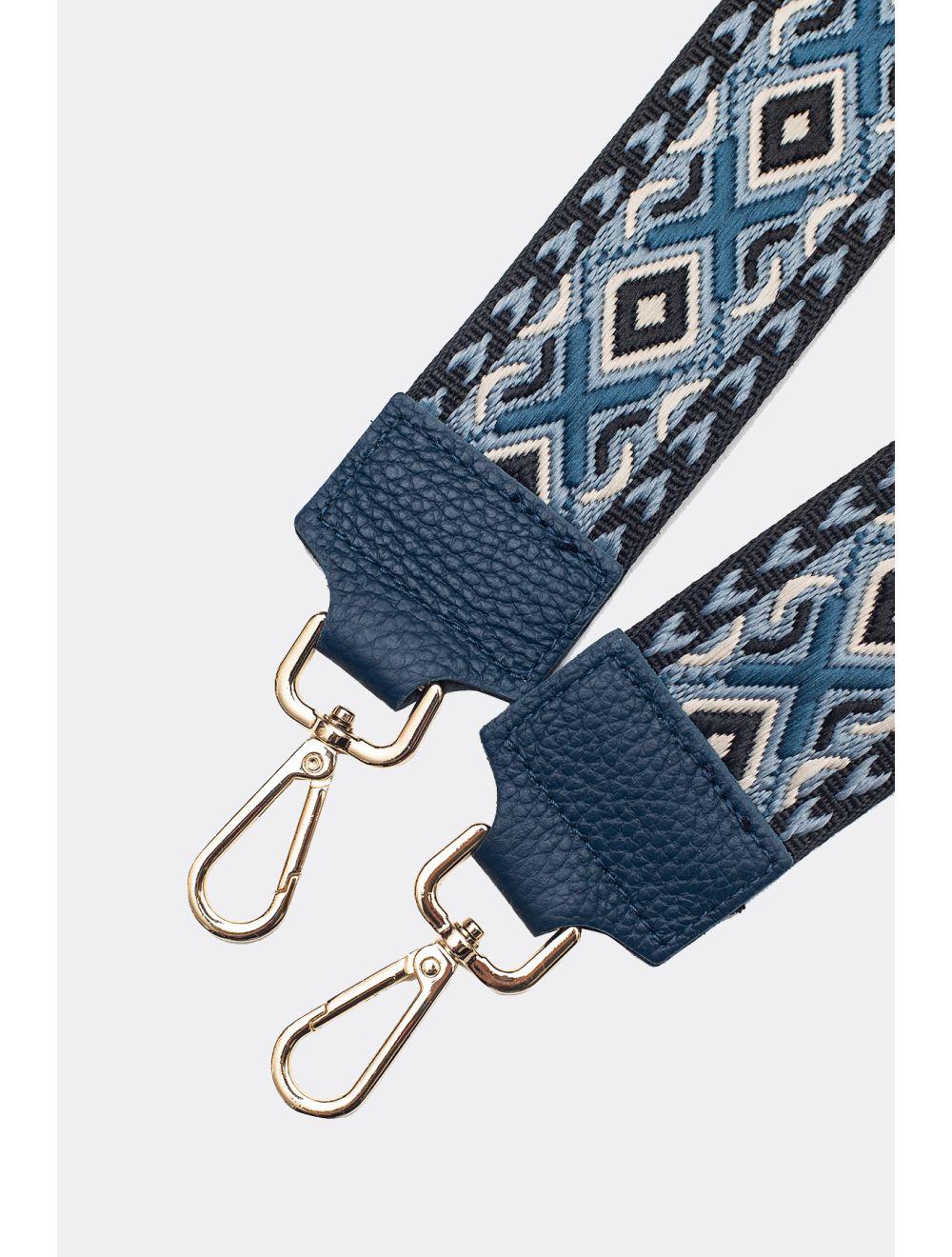 Tom&eva Sangle Bandoulière En Toile Coton Garnie En Cuir Vachette Grainé-YONA 9001-MARINE