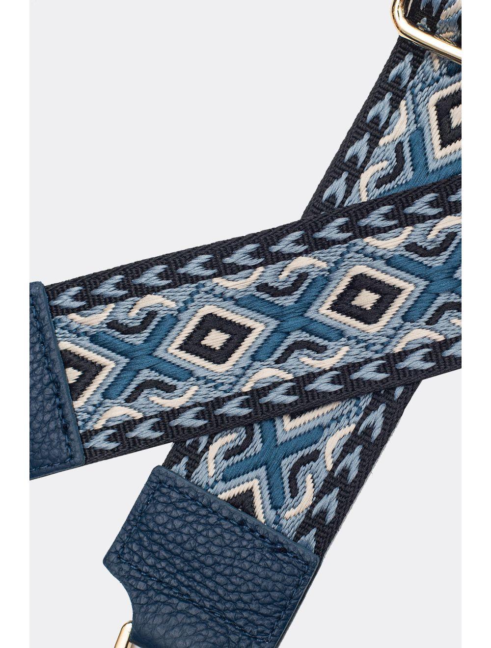 Tom&eva Sangle Bandoulière En Toile Coton Garnie En Cuir Vachette Grainé-YONA 9001-MARINE