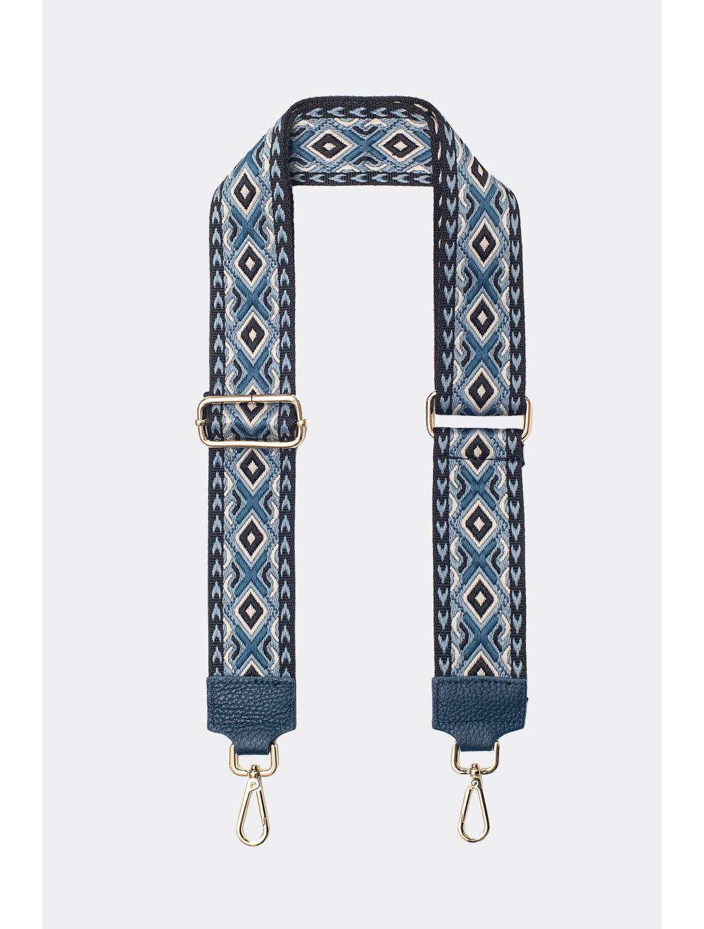 tom&eva Sangle Bandoulière en Toile Coton Garnie en Cuir Vachette Grainé-YONA 9001-MARINE