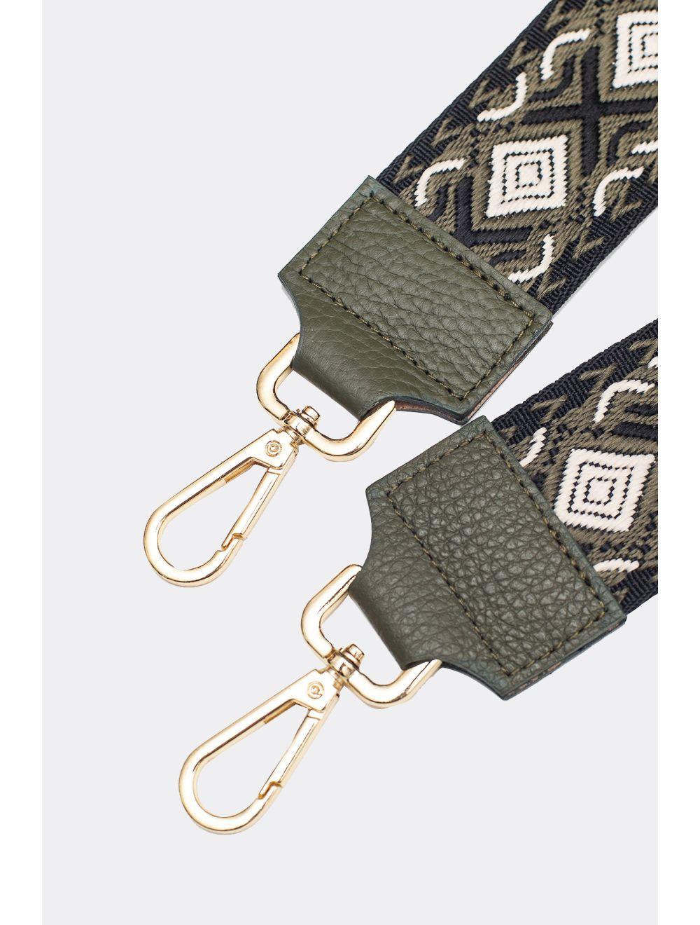 Tom&eva Sangle Bandoulière En Toile Coton Garnie En Cuir Vachette Grainé-YONA 9001-KAKI