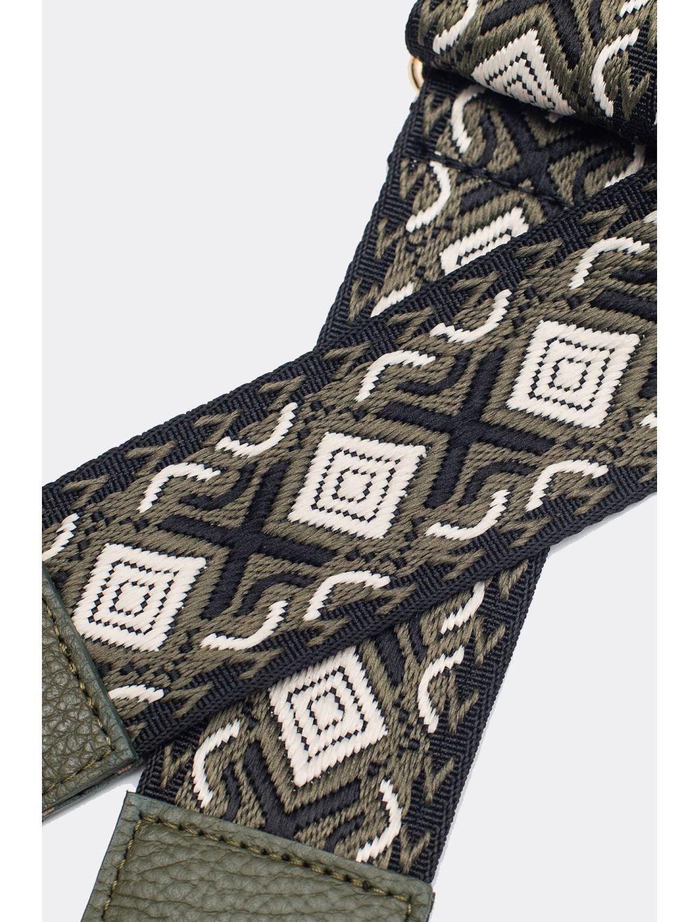 Tom&eva Sangle Bandoulière En Toile Coton Garnie En Cuir Vachette Grainé-YONA 9001-KAKI