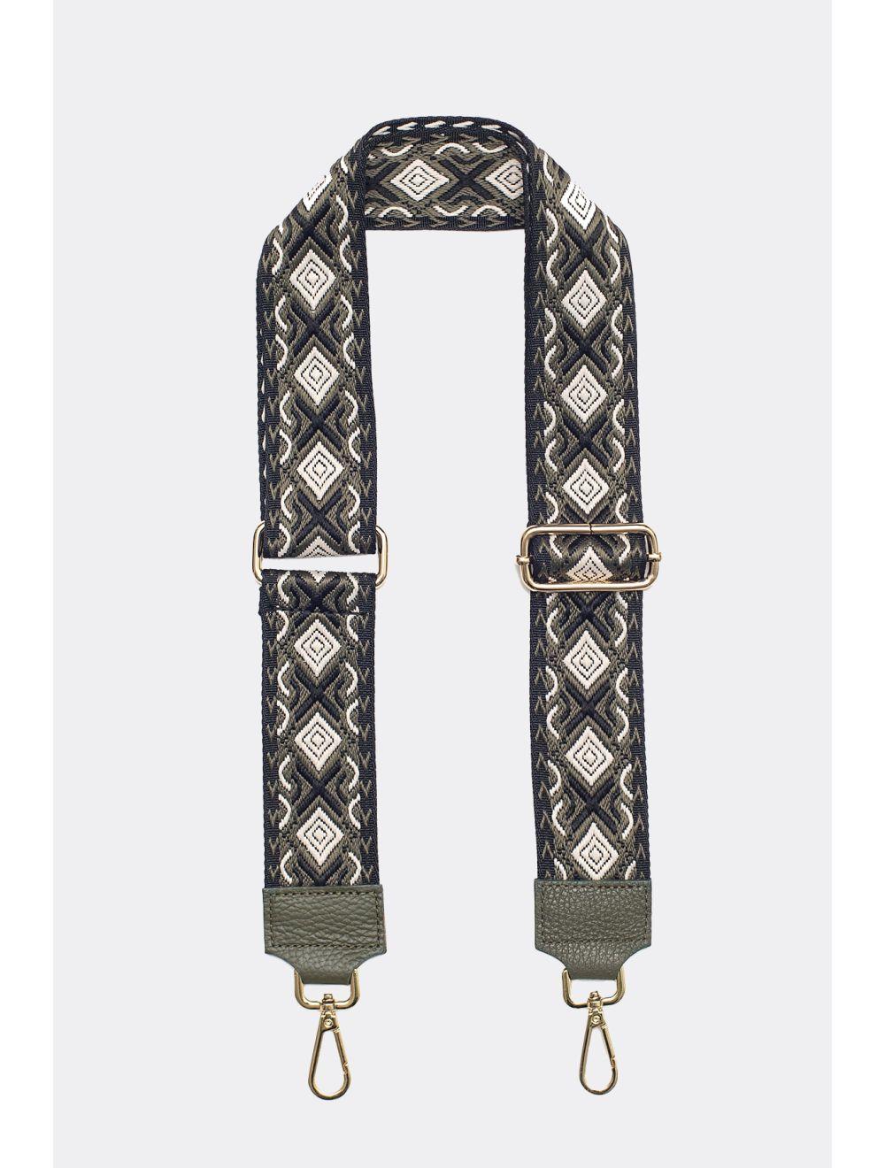 tom&eva Sangle Bandoulière en Toile Coton Garnie en Cuir Vachette Grainé-YONA 9001-KAKI