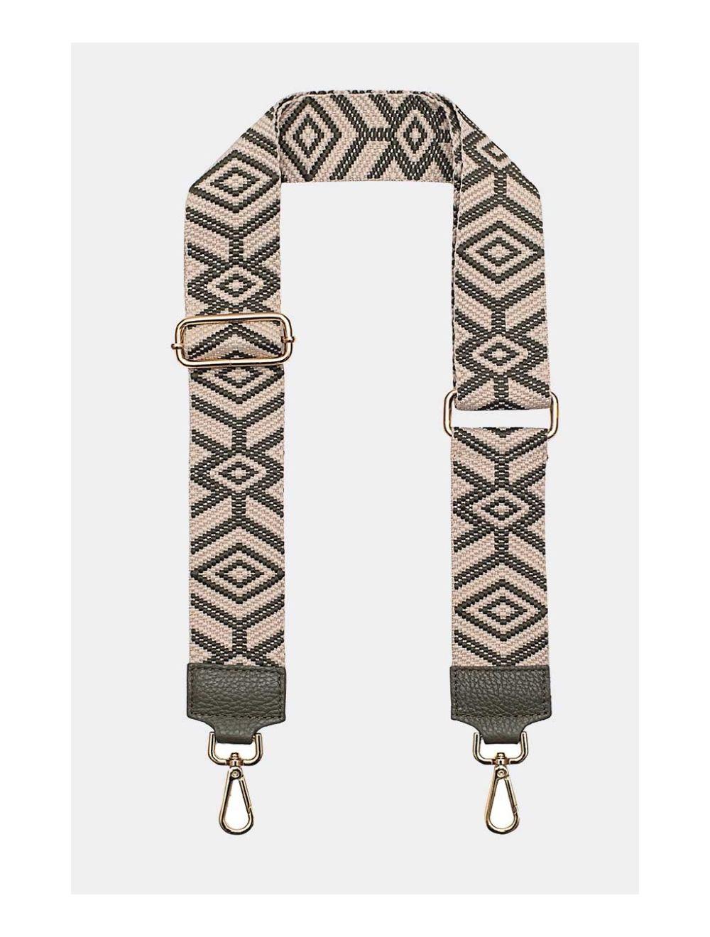 Tom&eva Sangle Bandoulière En Toile Coton Garnie En Cuir Vachette Grainé-ARTEMIS 9003-Khaki