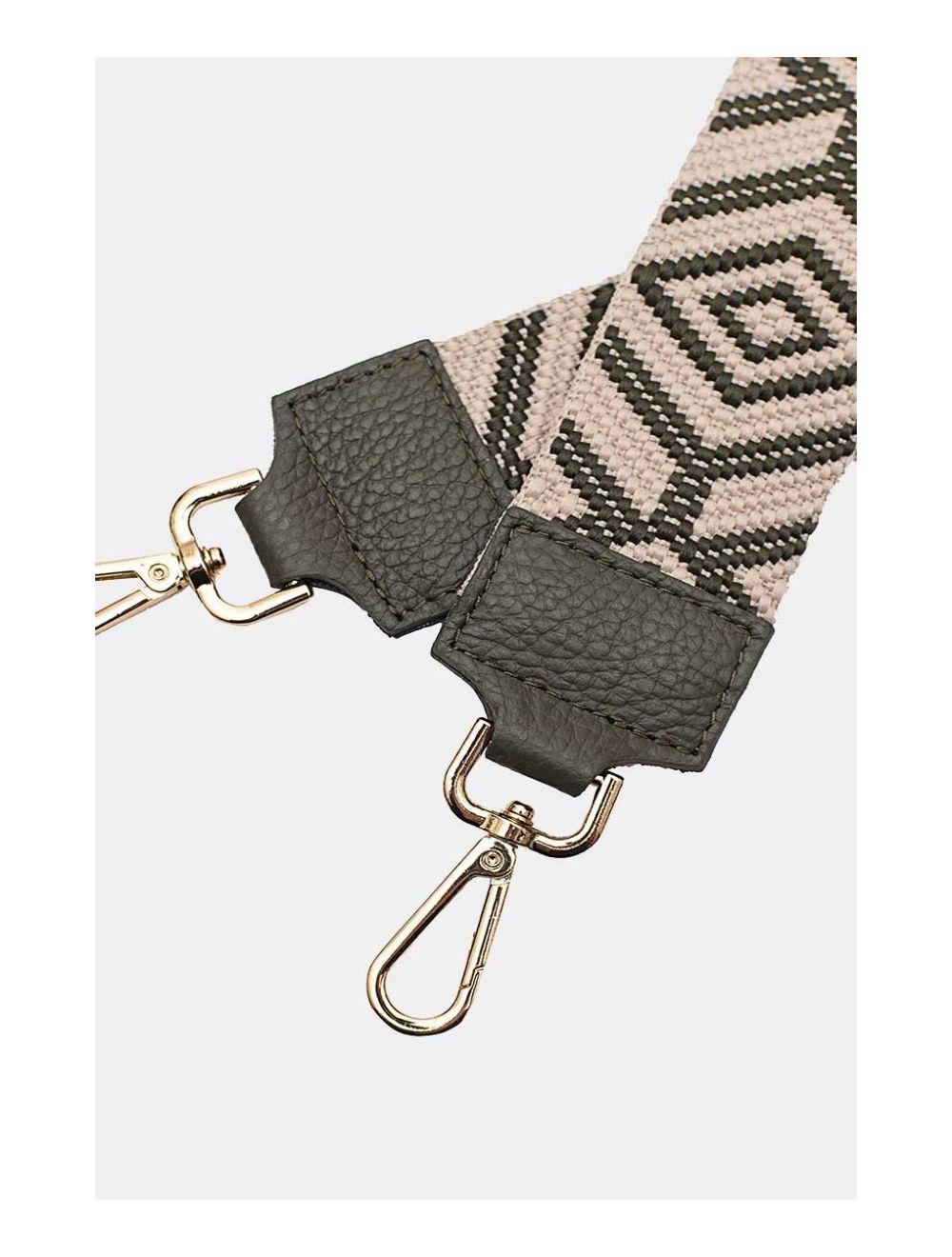 Tom&eva Sangle Bandoulière En Toile Coton Garnie En Cuir Vachette Grainé-ARTEMIS 9003-Khaki