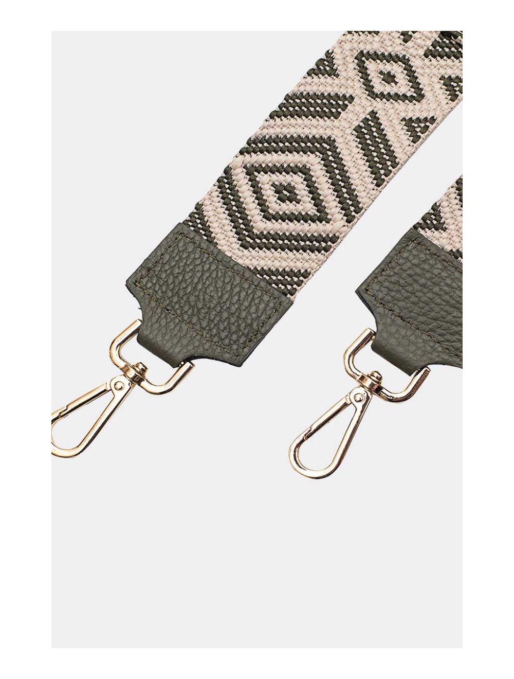 Tom&eva Sangle Bandoulière En Toile Coton Garnie En Cuir Vachette Grainé-ARTEMIS 9003-Khaki