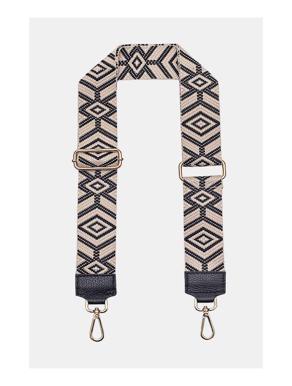 Tom&eva Sangle Bandoulière En Toile Coton Garnie En Cuir Vachette Grainé-ARTEMIS 9003-Black