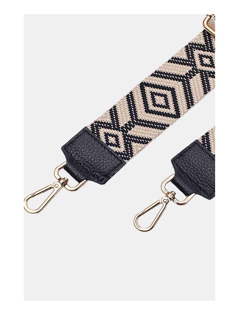 Tom&eva Sangle Bandoulière En Toile Coton Garnie En Cuir Vachette Grainé-ARTEMIS 9003-Black